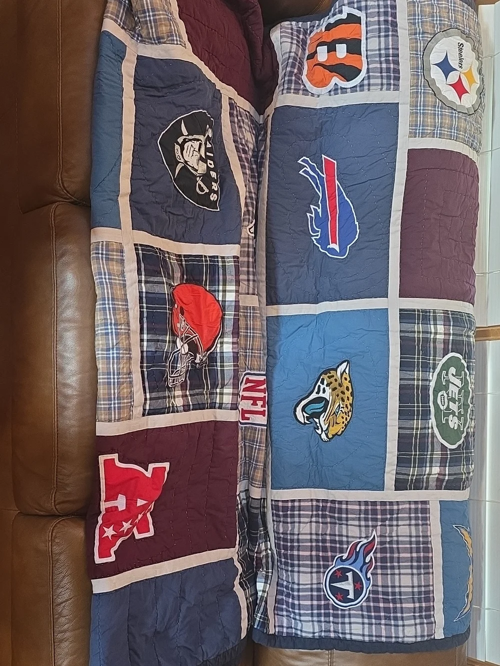 Pottery Barn Teen NFL Team Patchwork Quilted Bedding - Blue, Navy, Maroon